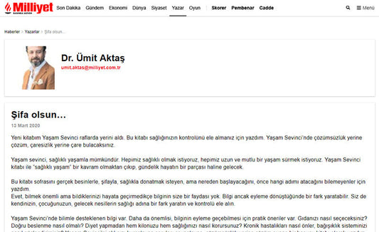 Yaşam Sevinci Sağlıklı Bir Yaşamla Mümkündür! / Milliyet.com.tr