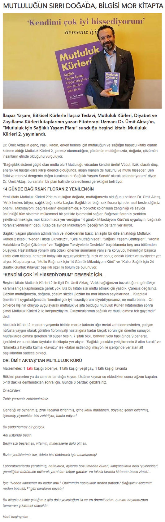 Mutluluğun Sırrı Doğada Bilgisi Mor Kitapta / Hurriyetaile.com