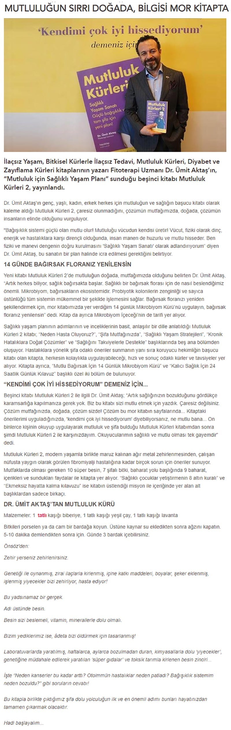 Mutluluğun Sırrı Doğada Bilgisi Mor Kitapta / Hurriyetaile.com