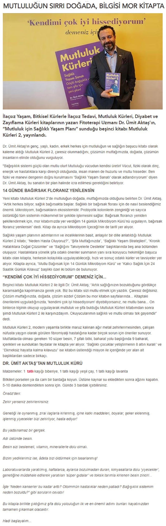 Mutluluğun Sırrı Doğada Bilgisi Mor Kitapta / Hurriyetaile.com